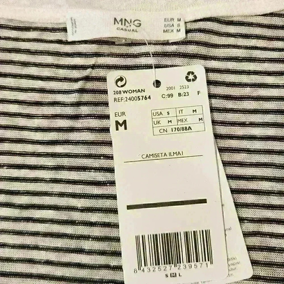 MANGO MNG Women's Striped Linen V-Neck Short Sleeve Tee T-Shirt NWT NEW - Picture 8 of 13